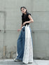 Lace Contrast Wide Denim Pants